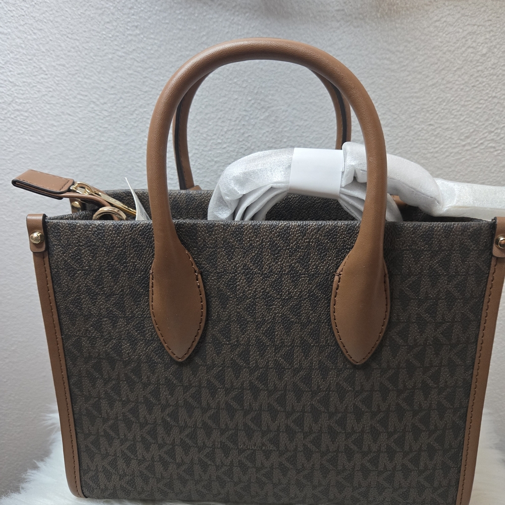 Michael Kors Mirella Sm Logo Brown Crossbody Bag New Ret $448 - Picture 7 of 11